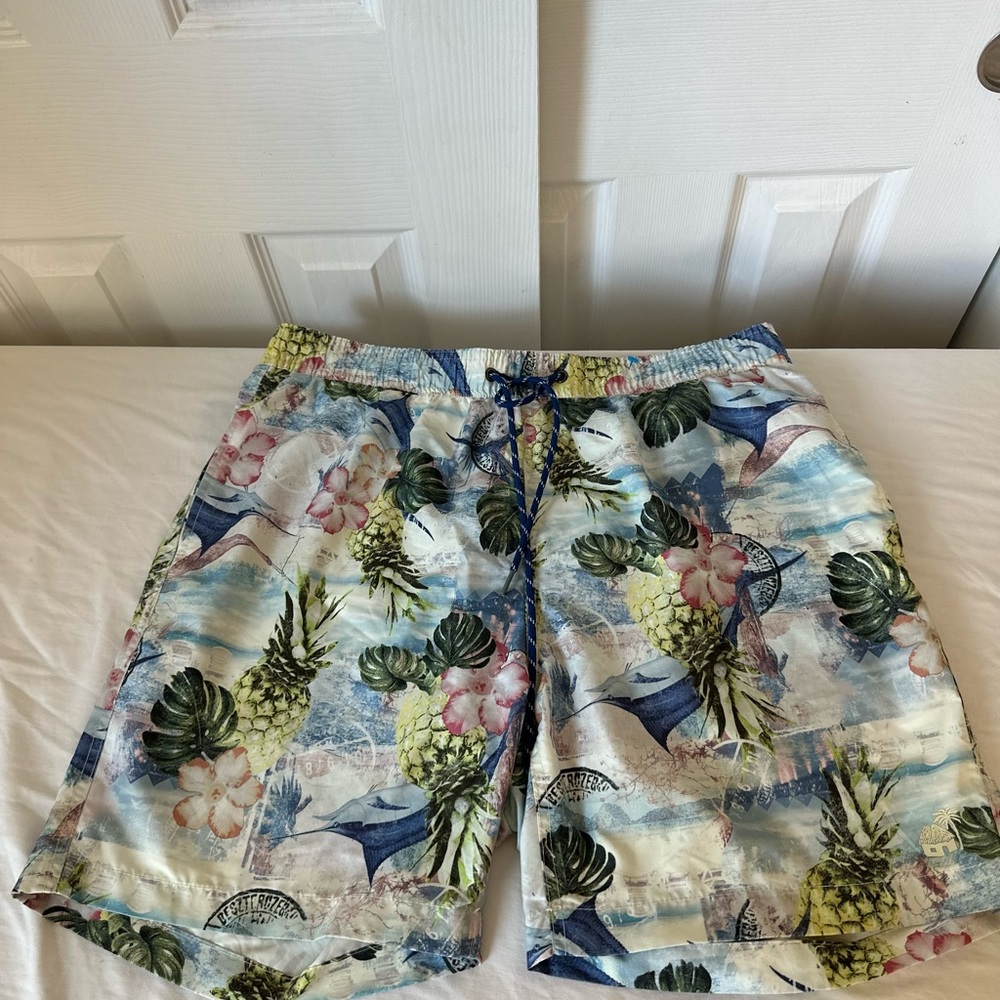 Men's Tropical Pineapple Print Swim Trunks - Light Blue L size